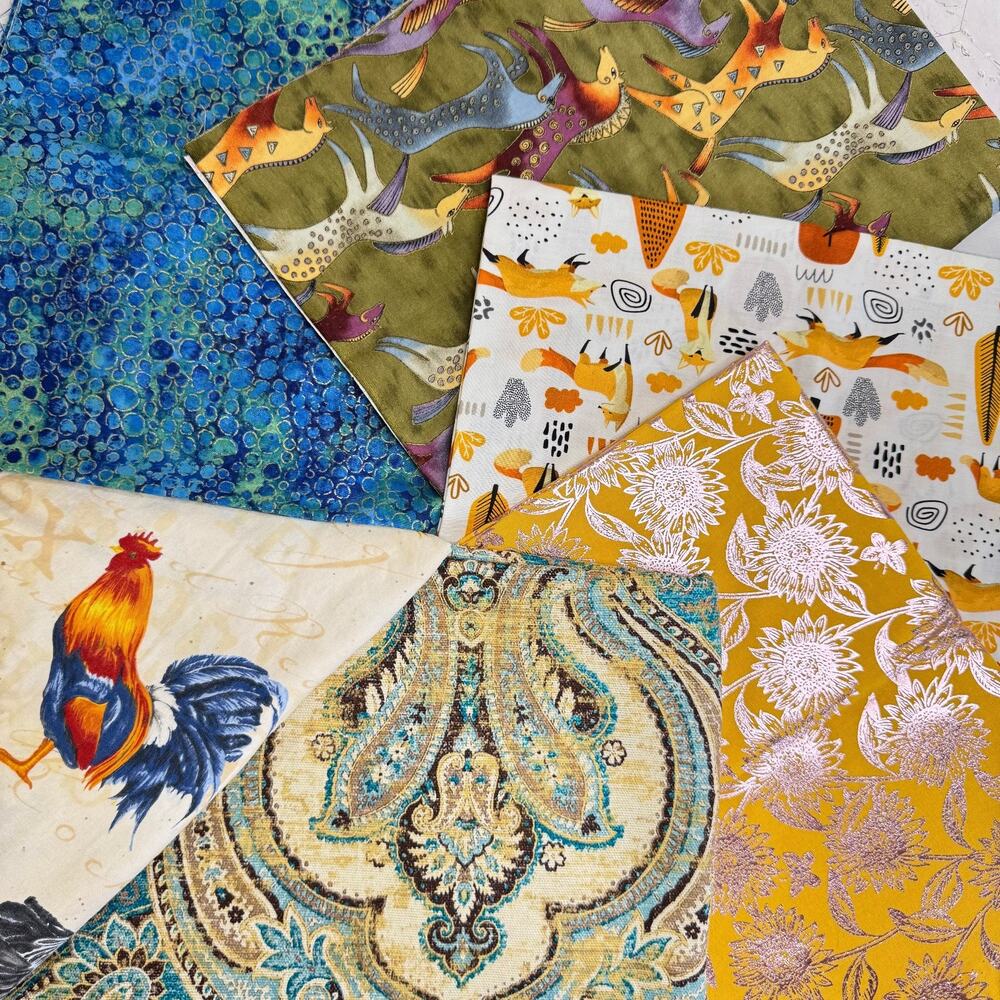 Lot of Cotton Fabrics Mixed Designs Waverly QT Laurel Burch Deborah Edwards Hens
